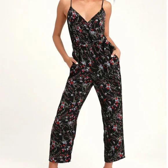 Lulus Pants Jumpsuits Lulus Nina Black Floral Print Jumpsuit